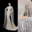 Luxury / Gorgeous Beige Handmade  Beading Sequins Evening Dresses 2023 Trumpet / Mermaid V-Neck Long Sleeve Evening Party Sweep Train Formal Dresses