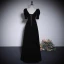 Elegant Black Velvet Prom Dresses 2023 A-Line / Princess Square Neckline Pearl Short Sleeve Backless Formal Dresses Prom Floor-Length / Long