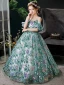 Vintage / Retro Green Sequins Birthday Flower Girl Dresses 2024 Ball Gown Scoop Neck Short Sleeve Floor-Length / Long