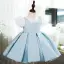Chic / Beautiful Sky Blue Birthday Short Flower Girl Dresses 2022 Ball Gown Scoop Neck Puffy Short Sleeve Flower Girl Dresses
