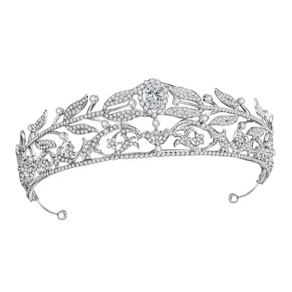 Eleganckie Srebrny Rhinestone Cyrkon Ozdoby Do Włosów Ślubne Tiara 2022 Stop Ślub Ozdoby Do Włosów Ślubne