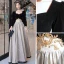 Elegant Black Velour Evening Dresses 2023 A-Line / Princess Square Neckline Long Sleeve Floor-Length / Long Evening Party Formal Dresses
