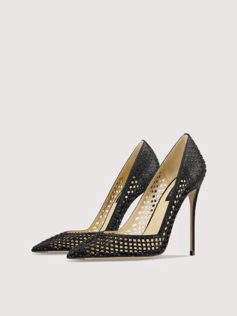 Unusual Black Pierced Evening Party Pumps 2024 Leather 10 Cm Stiletto Heels Pointed Toe Pumps High Heels