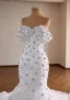 High End Weiß Handgefertigt Perle Strass Brautkleider / Hochzeitskleider 2026 Ballkleid Off Shoulder Kurze Ärmel Rückenfreies Kapelle-Schleppe