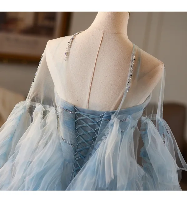 Schöne Himmelblau Pailletten Ballkleider 2025 Ballkleid Bandeau Ärmellos Rückenfreies Lange Ball Festliche Kleider