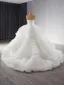 Luxury / Gorgeous White Cascading Ruffles Wedding Dresses 2024 Ball Gown Strapless Sleeveless Backless Court Train Wedding