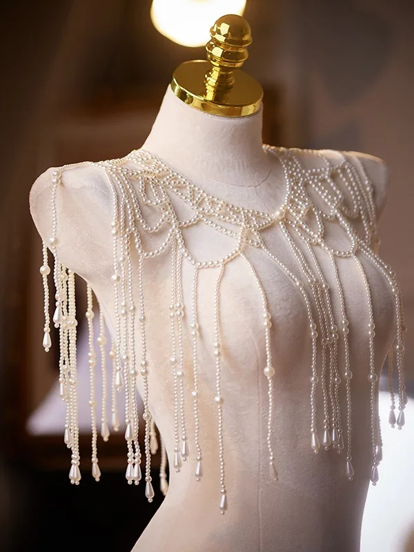 Vintage / Originale Blanche Fait main Perle Percé châle 2025
