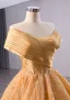 Elegant Gold Beading Sequins Prom Dresses 2024 Ball Gown Off-The-Shoulder Sleeveless Backless Sweep Train Prom Formal Dresses