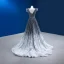 High-end Gradient-Color Grey Beading Sequins Evening Dresses 2022 A-Line / Princess V-Neck Sleeveless Backless Court Train Evening Party Formal Dresses