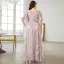 Chic / Beautiful Blushing Pink Lace Flower Plus Size Evening Dresses 2025 A-Line / Princess V-Neck Short Sleeve Backless Evening Party Floor-Length / Long Formal Dresses