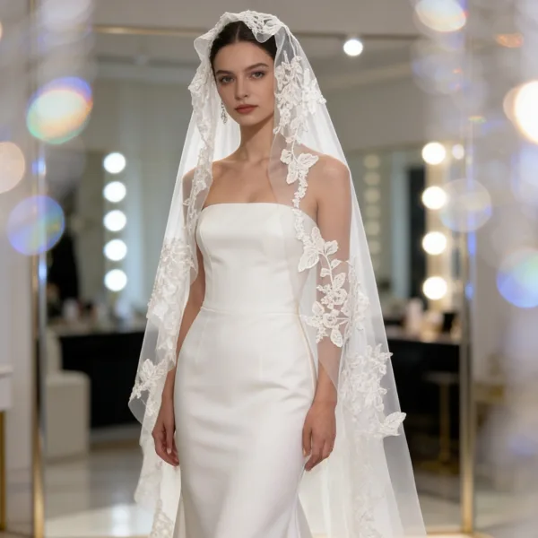 Elegant White Lace Flower 2 m Wedding Veils Wedding Veils 2026 Tulle