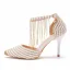 Charming Gold Pearl Rhinestone Wedding Shoes 2023 Ankle Strap 9 cm Stiletto Heels Pointed Toe Wedding High Heels