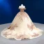 Luxury / Gorgeous Sparkly Gold Handmade  Beading Sequins Wedding Dresses 2022 Ball Gown Off-The-Shoulder Sleeveless Backless Chapel Train Wedding