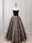 Chic / Beautiful Black Printing Prom Dresses 2026 A-Line / Princess Strapless Sleeveless Backless Floor-Length / Long Formal Dresses