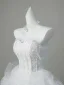 Elegant White Pearl Lace Flower Satin Wedding Dresses 2026 Ball Gown Strapless Sleeveless Backless Floor-Length / Long