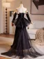 Audrey Hepburn Style Black Appliques Prom Dresses 2025 A-Line / Princess Strapless 1/2 Sleeves Backless Bow Floor-Length / Long Prom Formal Dresses