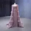 Haut de Gamme Rose Sombre Volants en Cascade Perlage Perle Faux Diamant Robe De Bal 2023 Princesse Encolure Carrée Manches Longues Dos Nu Train De Balayage Promo Robe De Ceremonie