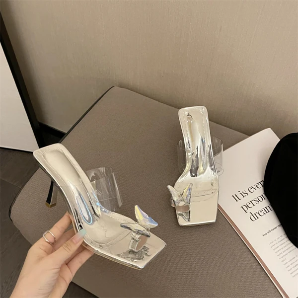 Transparent Sexy White Rhinestone Butterfly Evening Party Womens Sandals 2022 8 cm Stiletto Heels Open / Peep Toe Sandals High Heels