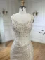 Haut de Gamme Beige Fait main Perlage Faux Diamant Fendue devant Robe De Bal 2024 Trompette / Sirène Encolure Carrée Sans Manches Dos Nu Train De Balayage Promo Robe De Ceremonie