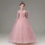 Elegant Blushing Pink Beading Rhinestone Lace Flower Birthday Flower Girl Dresses 2025 Ball Gown Scoop Neck Long Sleeve Floor-Length / Long
