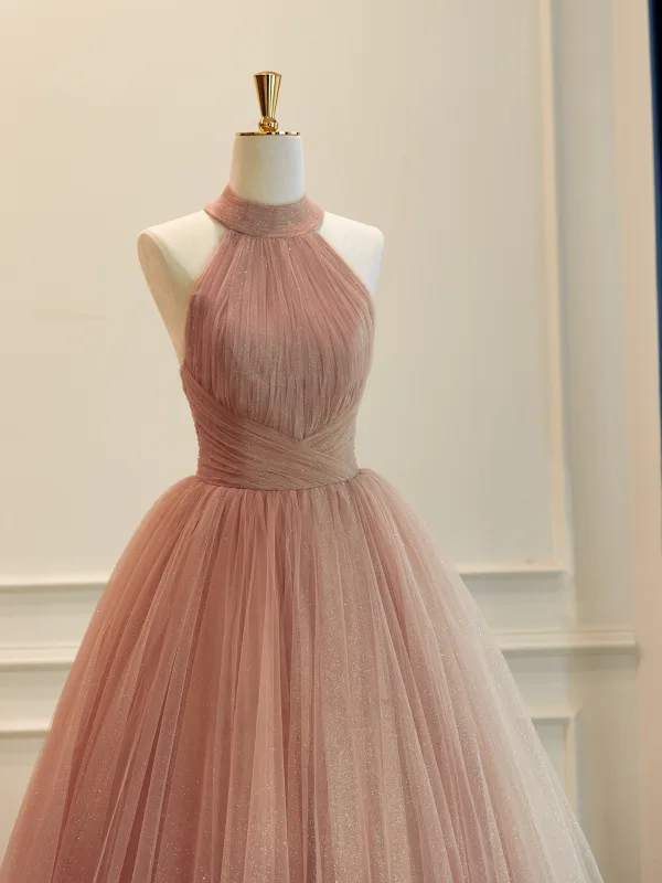 High End Rosa Glanz Ballkleider 2026 A Linie Stehkragen Ärmellos Rückenfreies Lange Festliche Kleider