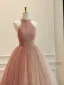 High End Rosa Glanz Ballkleider 2026 A Linie Stehkragen Ärmellos Rückenfreies Lange Festliche Kleider