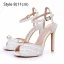 Elegant White Pearl Wedding Shoes 2024 Ankle Strap 8 cm Stiletto Heels Open / Peep Toe Wedding Sandals High Heels