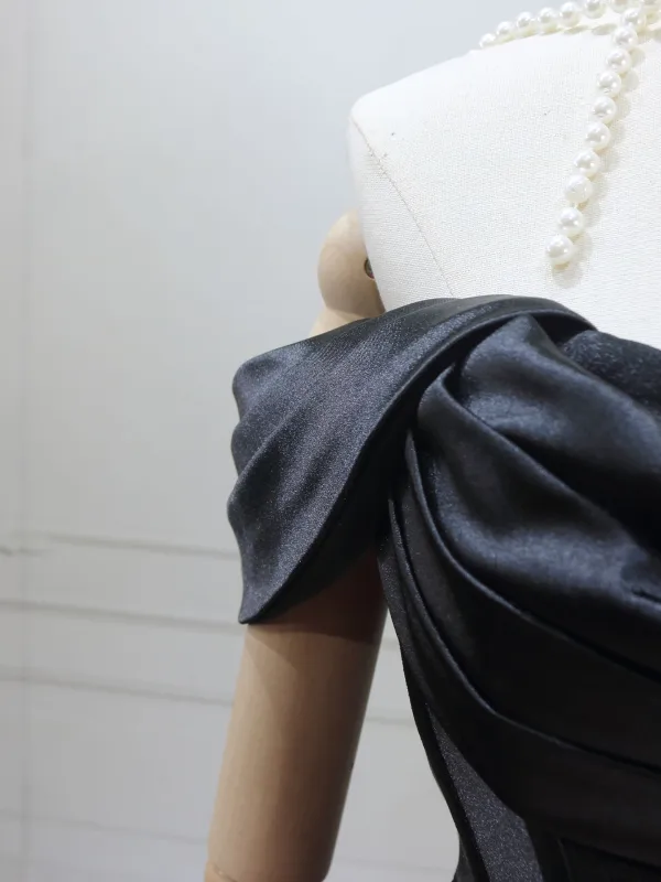 Sexy Schwarz Gespaltete Front Abendkleider 2025 Meerjungfrau Off Shoulder Ärmellos Rückenfreies Sweep / Pinsel Zug Abend Festliche Kleider