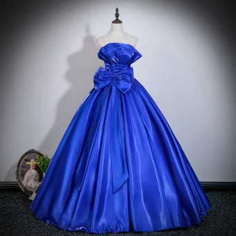 Vintage Königliches Blau Schleife Ballkleider 2026 Ballkleid Bandeau Ärmellos Rückenfreies Lange Festliche Kleider
