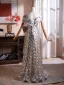 Scintillantes Argenté Noeud Paillettes Robe De Bal 2026 Trompette / Sirène De l'épaule Manches Courtes Dos Nu Longue Robe De Ceremonie