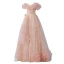 Chic / Beautiful Blushing Pink Ruffle Prom Dresses 2022 A-Line / Princess Off-The-Shoulder Short Sleeve Backless Floor-Length / Long Formal Dresses