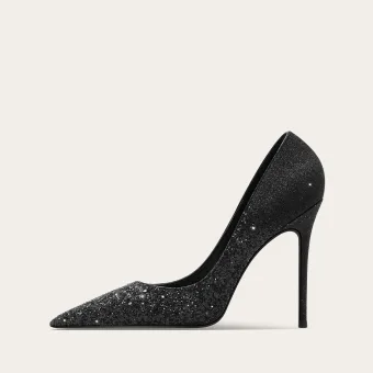 Sparkly Champagne Evening Party Sequins Pumps 2026 Leather 10 Cm Stiletto Heels Pointed Toe High Heels