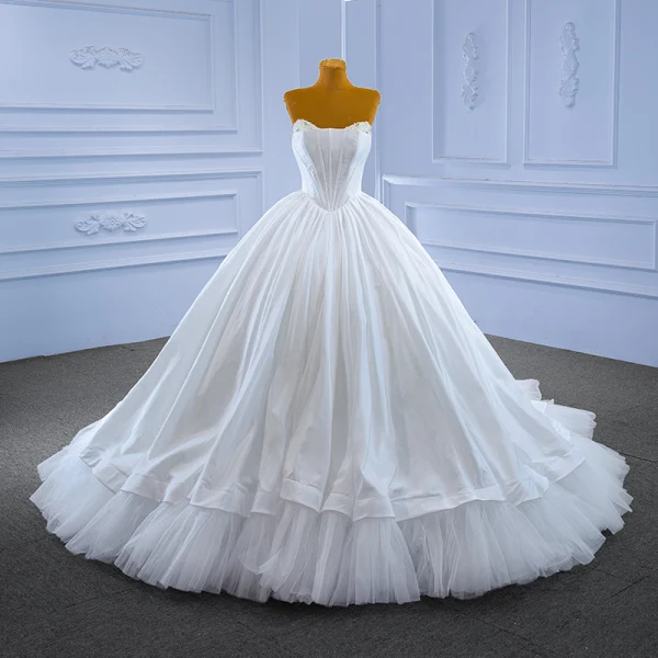 High-end White Pearl Wedding Dresses 2022 Ball Gown Strapless Sleeveless Backless Court Train Wedding