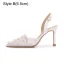 Charming White Lace Flower Rhinestone Pearl Wedding Shoes 2023 8 cm Stiletto Heels Pointed Toe Wedding Sandals High Heels