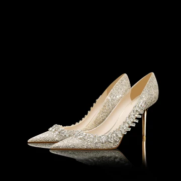 Charmant Scintillantes Doré Faux Diamant Paillettes Cuir Chaussure De Mariée 2024 8 Cm Talons Aiguilles À Bout Pointu Mariage Escarpins Talons Hauts
