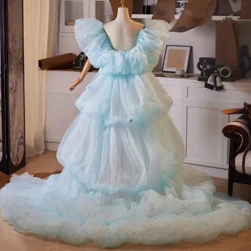 Mode Bleu Fait Main Volants En Cascade Promo Châle Vestes Enveloppements 2025 Gonflée