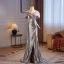 Glitzernden Silber Gespaltete Front Pailletten Abendkleider 2024 Meerjungfrau One-Shoulder Ärmellos Rückenfreies Sweep / Pinsel Zug Abend Festliche Kleider
