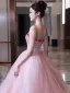 Chic / Belle Rougissant Rose Perlage Paillettes Robe De Bal 2024 Robe Boule Bretelles Spaghetti Sans Manches Dos Nu Longue Promo Robe De Ceremonie