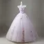 Elegant Lavender Pearl Rhinestone Sequins Flower Prom Dresses 2026 Ball Gown Strapless Sleeveless Backless Floor-Length / Long Formal Dresses