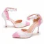 Elegant Blushing Pink Pearl Lace Flower Wedding Shoes 2023 Ankle Strap 9 cm Stiletto Heels Pointed Toe Wedding High Heels