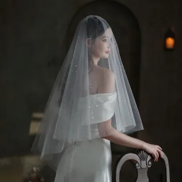 Chic Beautiful White Glitter Wedding Veils 2025 1 M Tulle Wedding