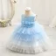Chic / Beautiful Sky Blue Cascading Ruffles Birthday Flower Girl Dresses 2023 Ball Gown Scoop Neck Sleeveless Pearl Sash Floor-Length / Long Flower Girl Dresses