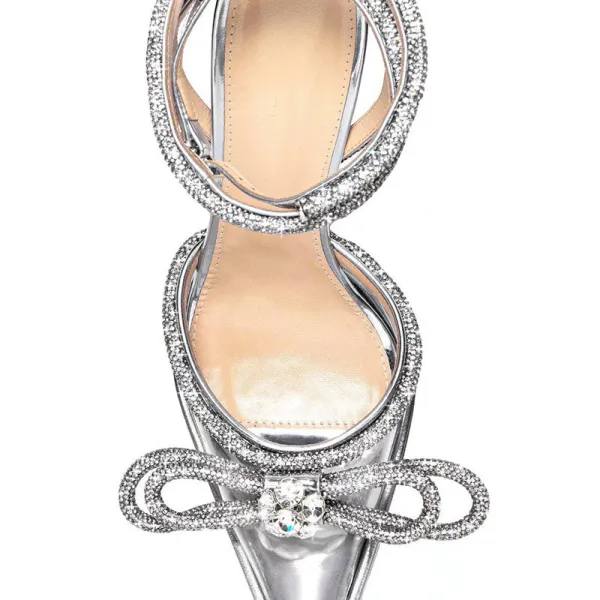 Schöne Rosa Strass Schleife Knöchelriemen Brautschuhe 2022 11 cm Stilettos Spitzschuh Hochzeit Hochhackige