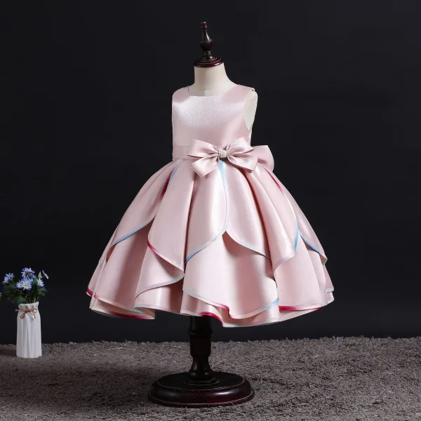 Fashion Burgundy Birthday Cascading Ruffles Flower Girl Dresses 2023 Ball Gown Scoop Neck Sleeveless Backless Bow Tea-length Flower Girl Dresses