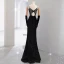 Sexy Black Beading Pearl Sequins Evening Dresses 2023 Trumpet / Mermaid Spaghetti Straps Sleeveless Backless Floor-Length / Long Evening Party Formal Dresses