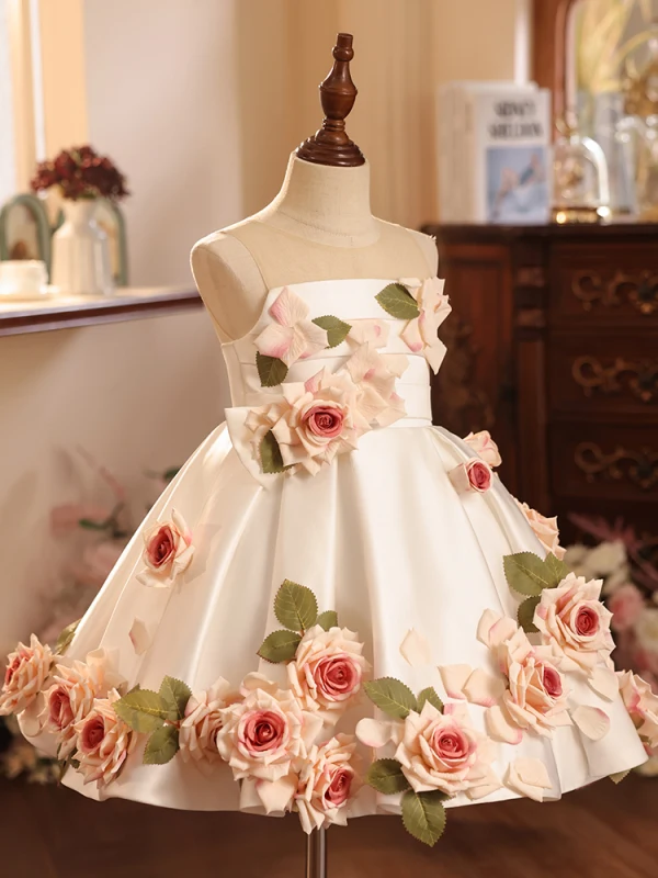Flower Fairy Ivory Appliques Birthday Short Flower Girl Dresses 2024 Scoop Neck Sleeveless Backless