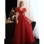 Charming Burgundy Beading Sequins Evening Dresses 2023 A-Line / Princess Scoop Neck Short Sleeve Backless Floor-Length / Long Evening Party Formal Dresses