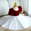 Chic / Beautiful Burgundy Birthday Short Flower Girl Dresses 2023 Ball Gown Square Neckline Pearl Puffy Short Sleeve Flower Girl Dresses