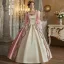 Medieval Vintage / Retro Candy Pink Rhinestone Lace Flower Prom Dresses 2024 Ball Gown Square Neckline Bell sleeves Floor-Length / Long Prom Formal Dresses