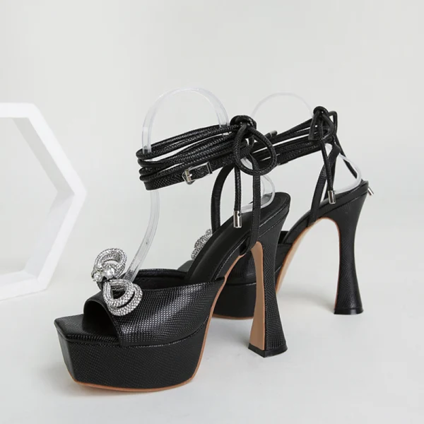 Sexy Argenté Soirée Sandales Femme 2022 Bride Cheville Faux Diamant Noeud 14 cm Talons Aiguilles Peep Toes / Bout Ouvert Sandales Talons Hauts